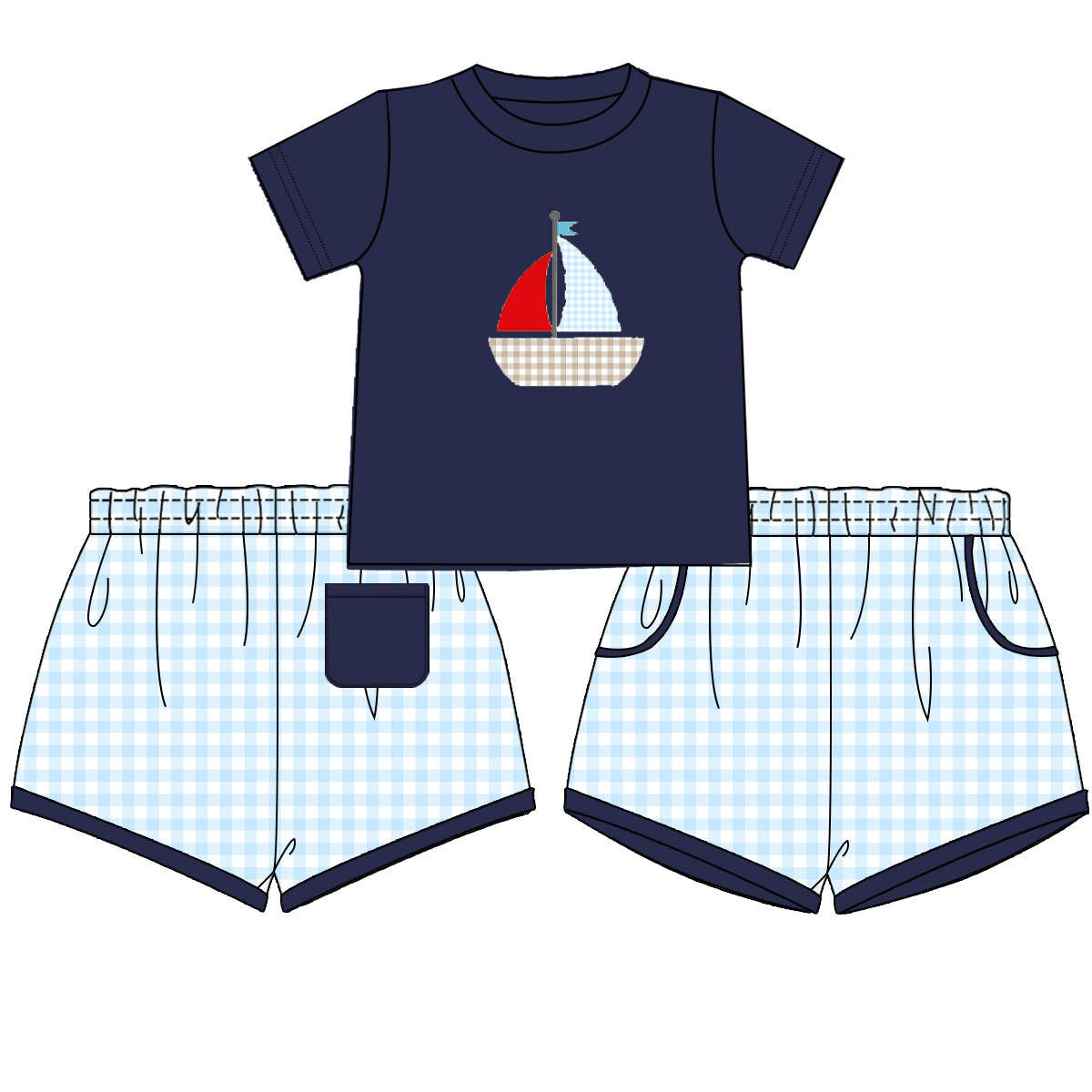 Boy Sail Boat Applique Short Set