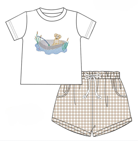 Boy’s Fishing Dog Applique Short Set (Preorder ETA Early June)