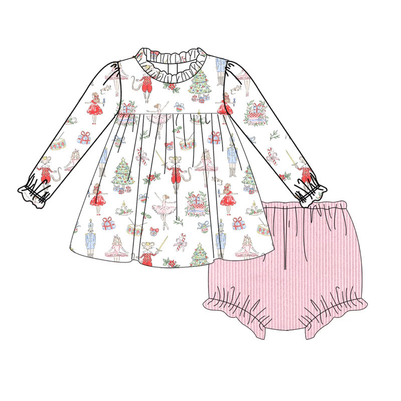 Girls Nutcracker Toile Corduroy Bloomer Set