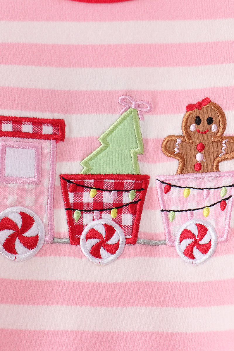 Girls Pink Stripe Train Gingerbread Longall