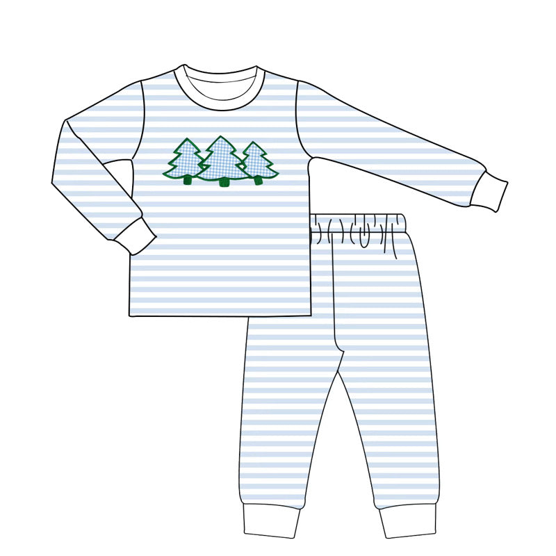 Boys Christmas Tree Applique Pajamas Set