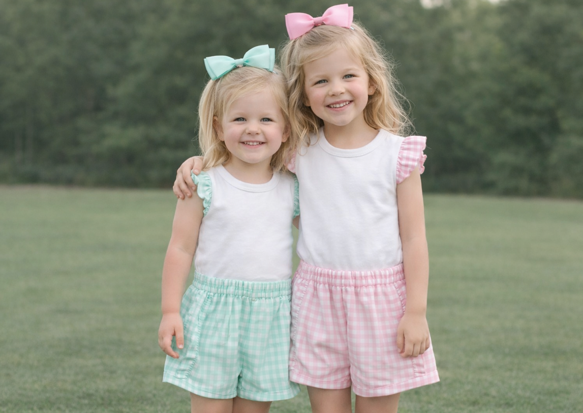 Girls Mint Green Gingham Short Set