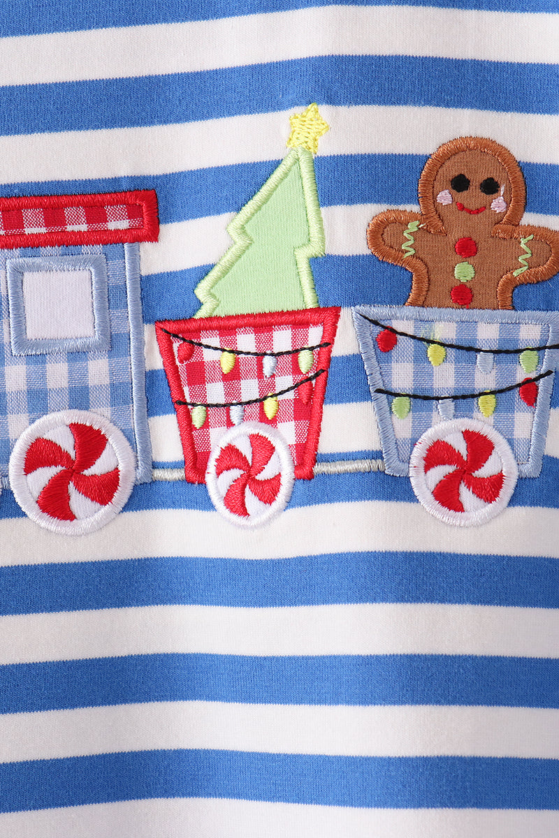 Boys Blue Stripe Christmas Train Shirt