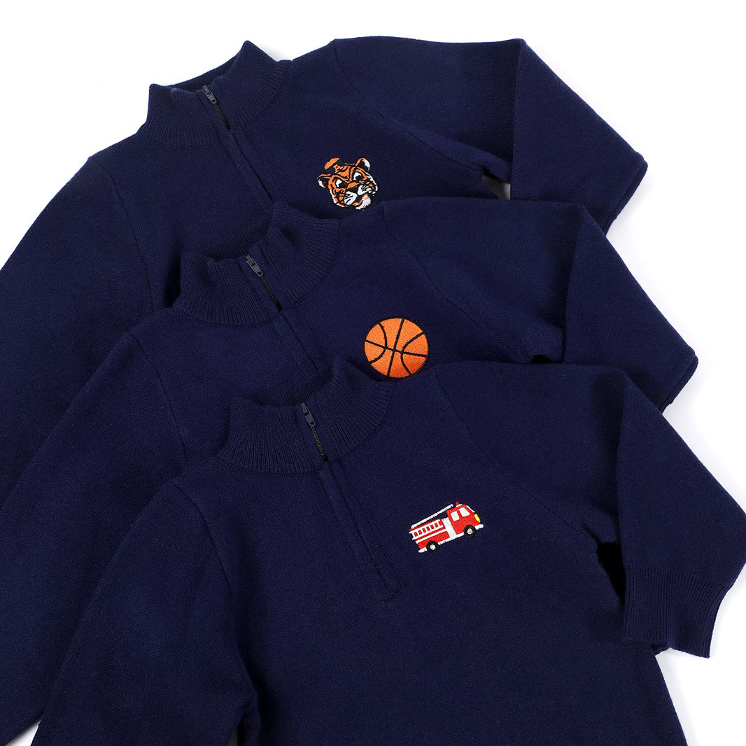Boys Navy Tiger Half Zip Sweater