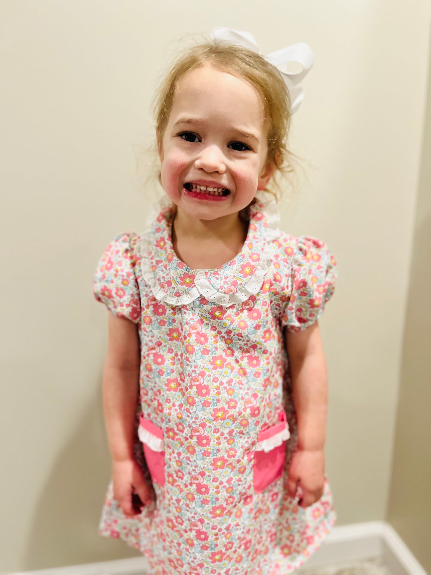 Girls Pink Floral Print Dress