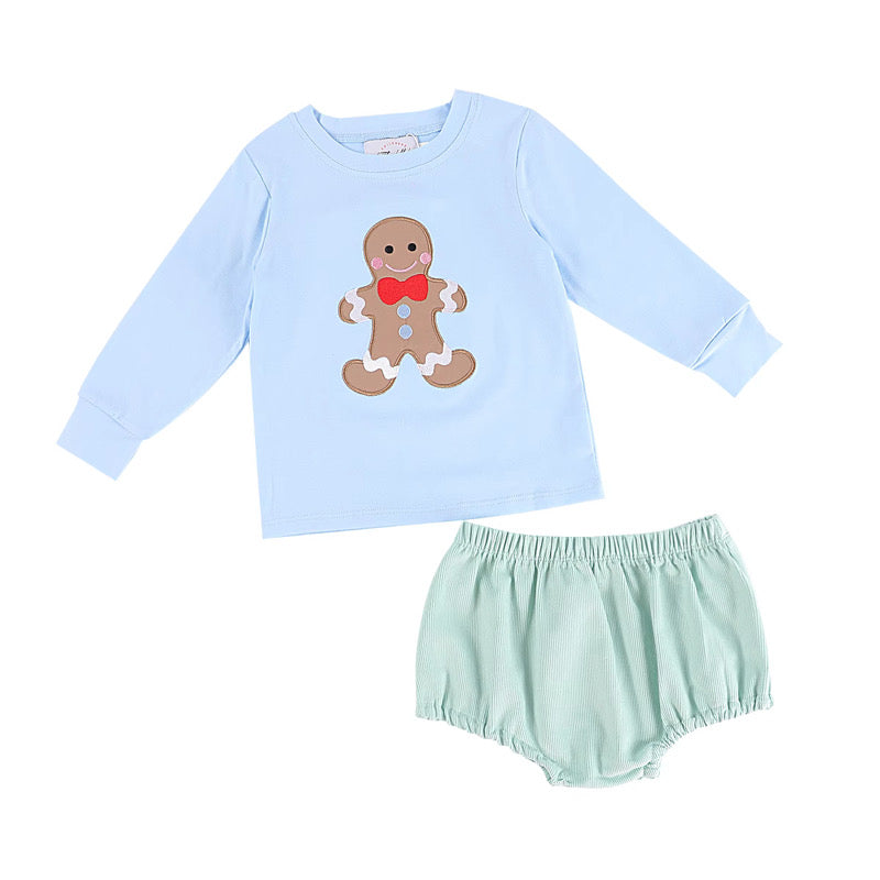 Boys GingerBread Man Appliqué Corduroy Diaper Set