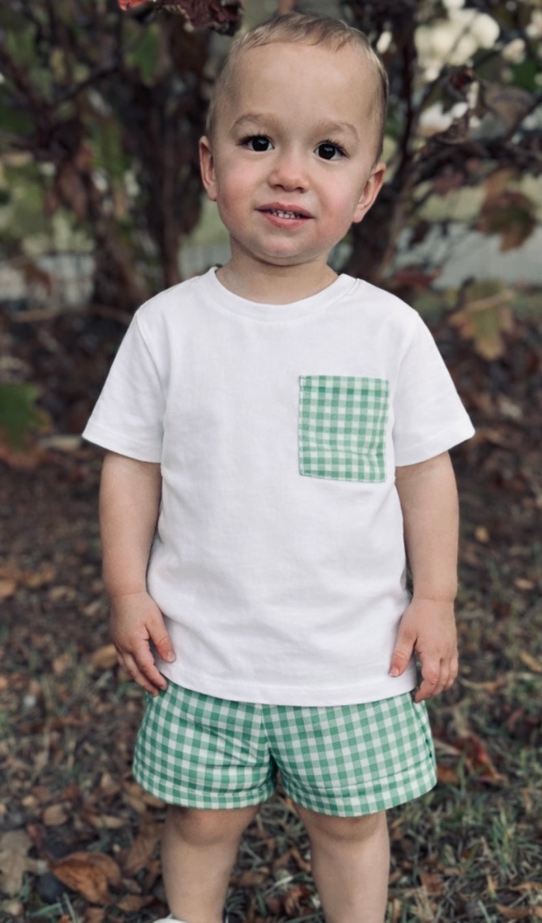 Boys Green Gingham Short Set