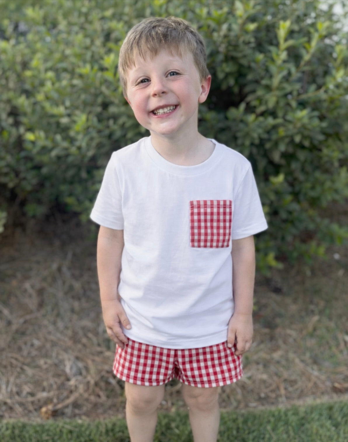 Boys Red Gingham Short Set