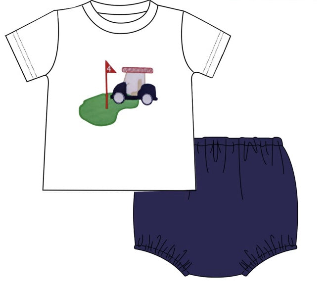 Boys Golf Cart Applique Diaper Set