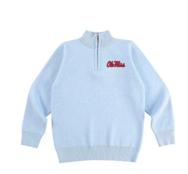 Boys Baby Blue Pullover with Red and Navy Embroidery