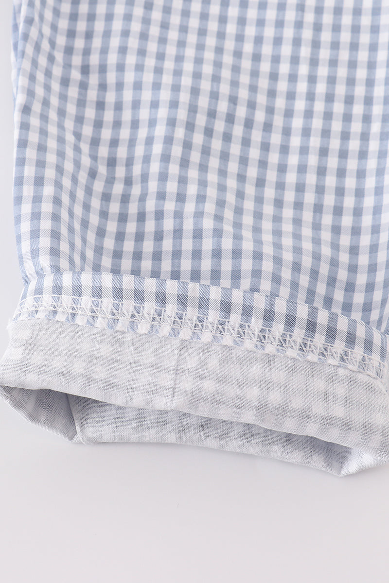 Blue gingham pumpkin embroidery boy set