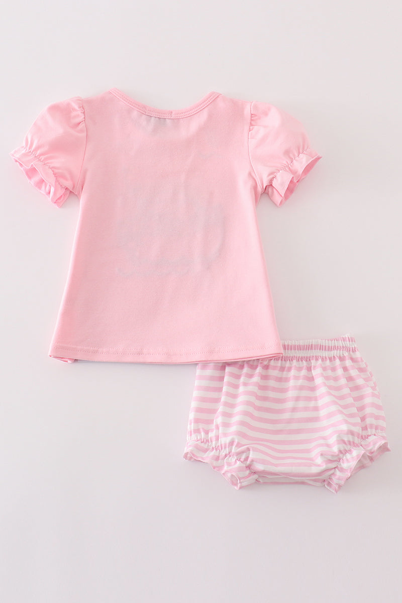 Pink Noah's Ark Appliqué Girl Diaper Set