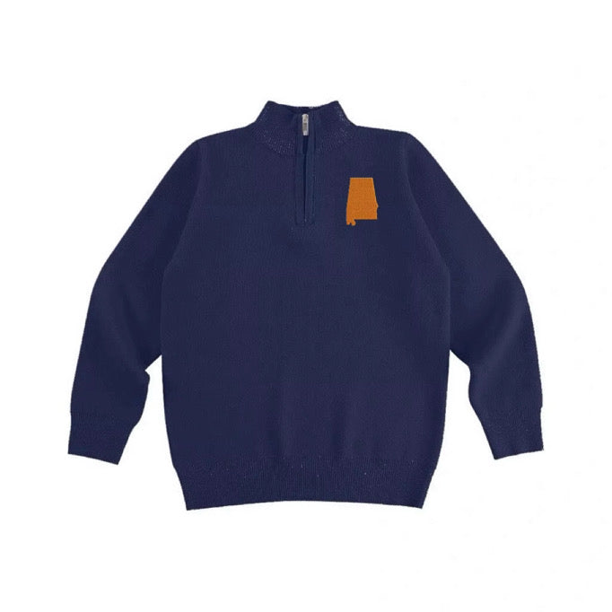 Boys Navy State of Alabama Half Zip Sweater