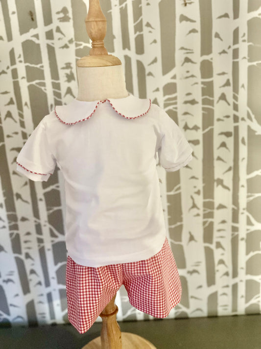 Boy Red and White Gingham Short Set