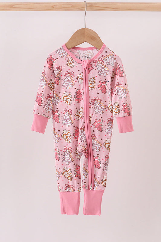 Girls Pink Christmas Tree Zipper Pajamas
