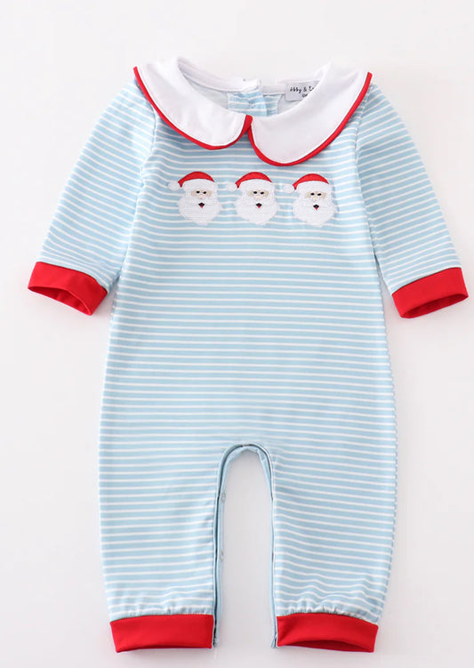 Boy’s Blue and Red Stripe Santa Applique Longall