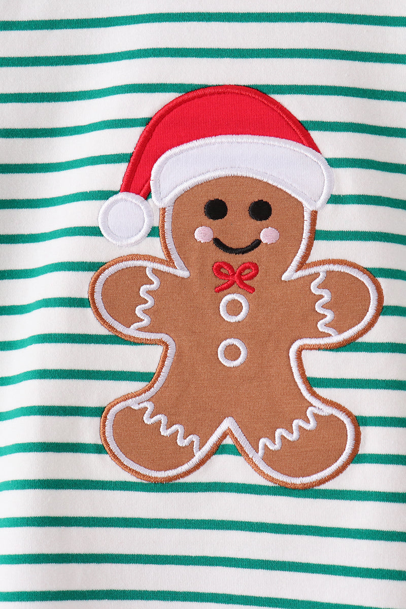 Girls Green Stripe Gingerbread Pants Set