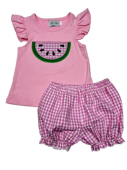 Girls Hole Watermelon Appliqué Short Set
