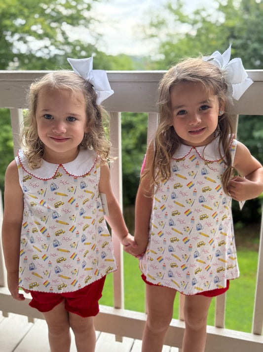 Girls Hand Painted Back to School Short Set
