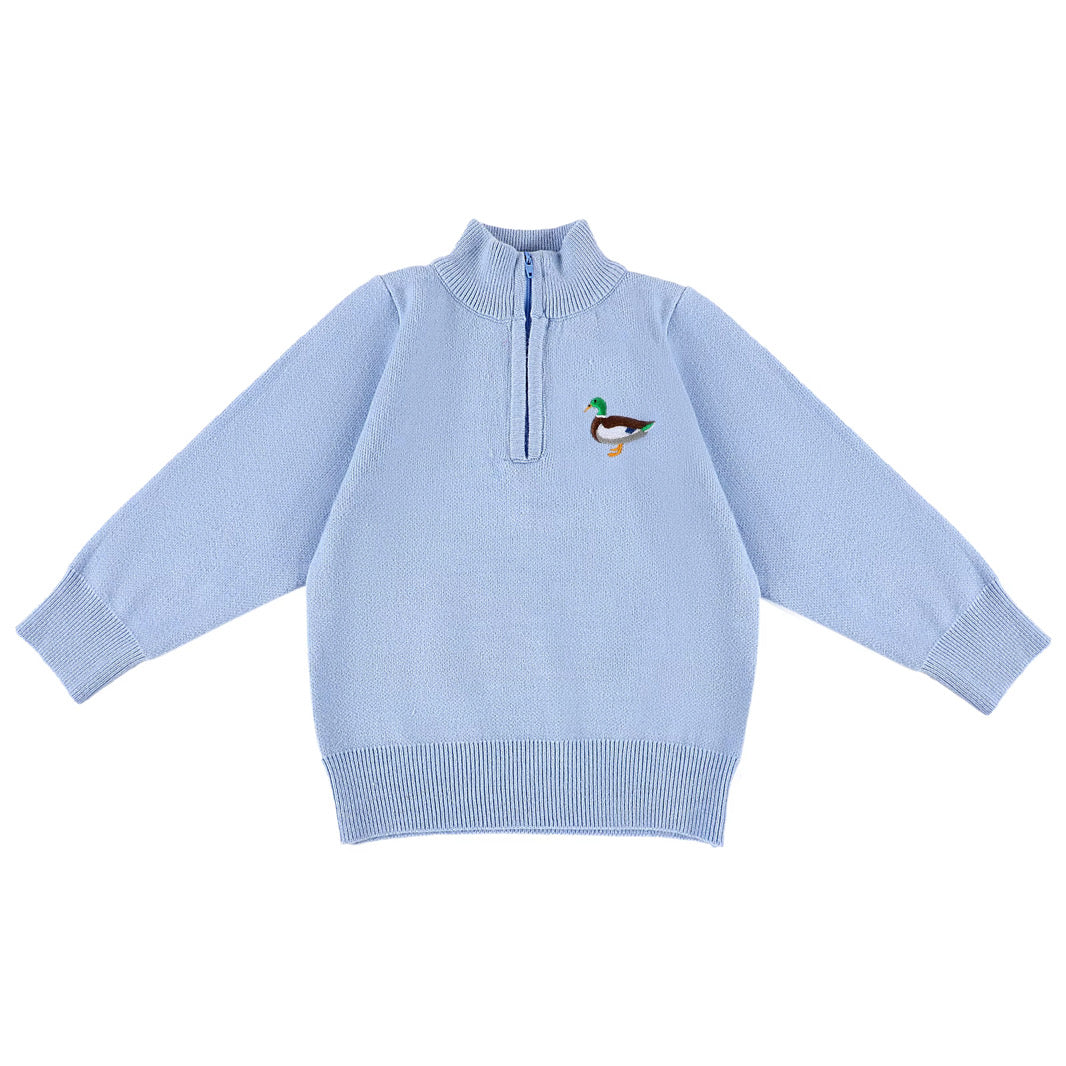 Boys Powder Blue Pullover with Mallard Duck Embroidery