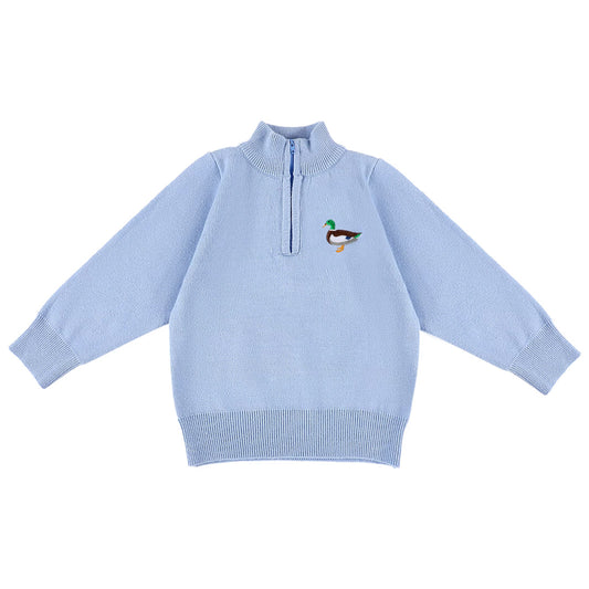 Boys Powder Blue Pullover with Mallard Duck Embroidery