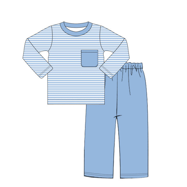 Boys Light Blue Stripe Pants Set