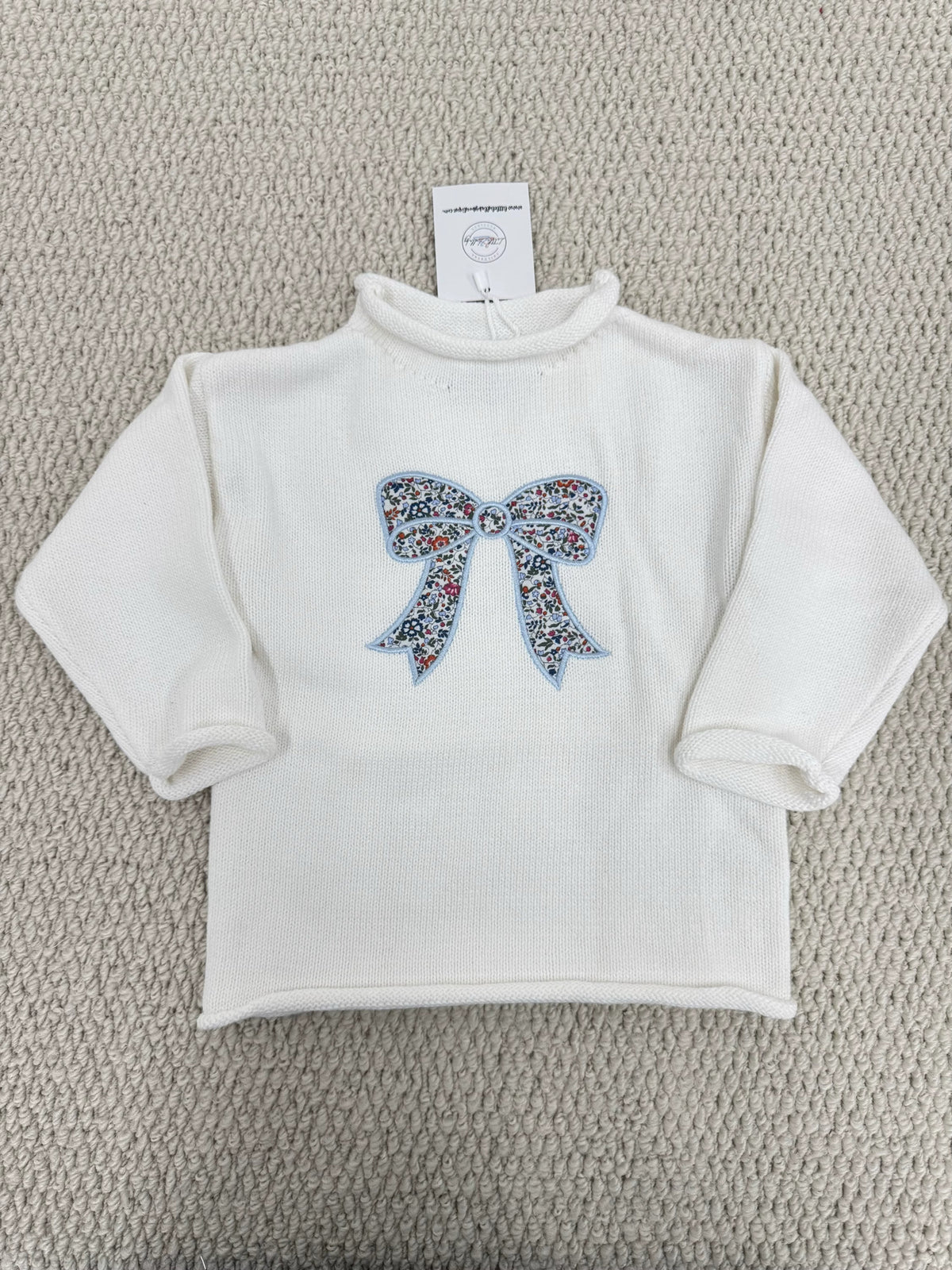 Girls Floral Bow Rollneck Sweater