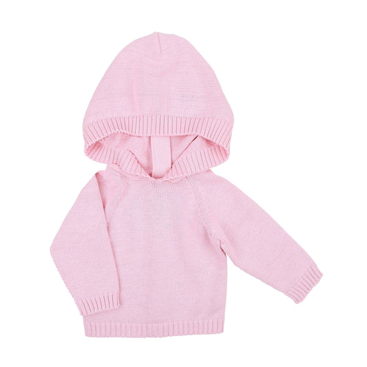 Essentials Knits Pink Hooded Zip Pullover:
