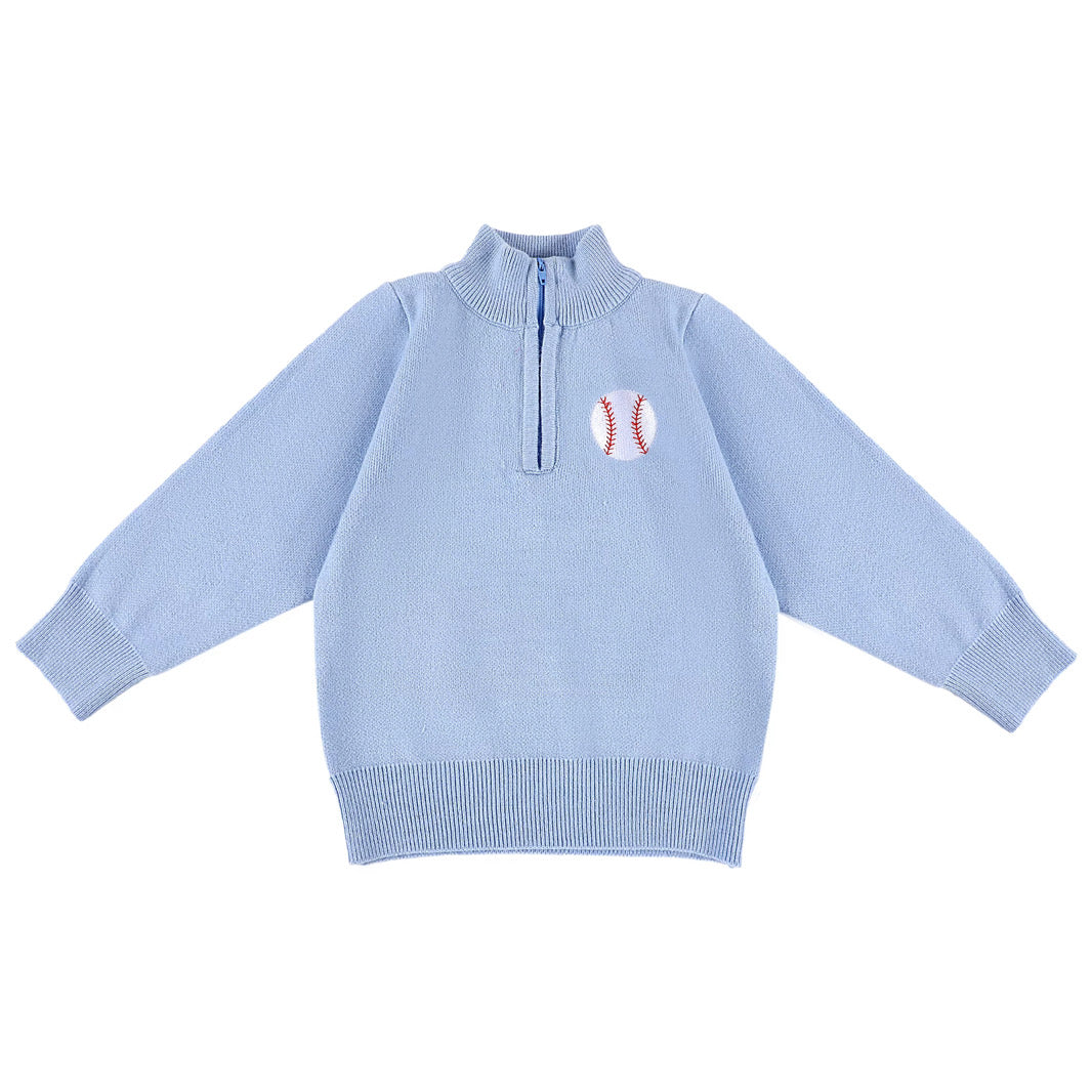 Boys Powder Blue Pullover with Baseball Embroidery