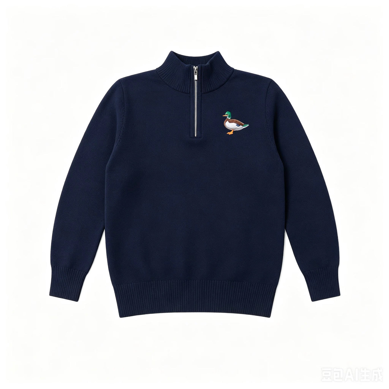 Boys Navy Mallard Duck Half Zip Sweater