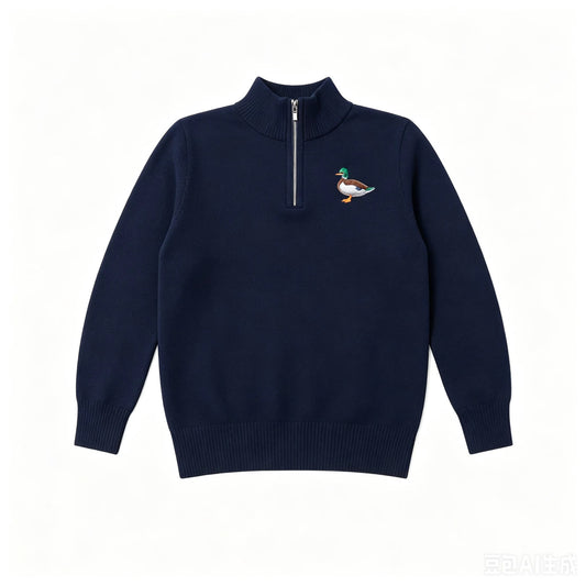 Boys Navy Mallard Duck Half Zip Sweater