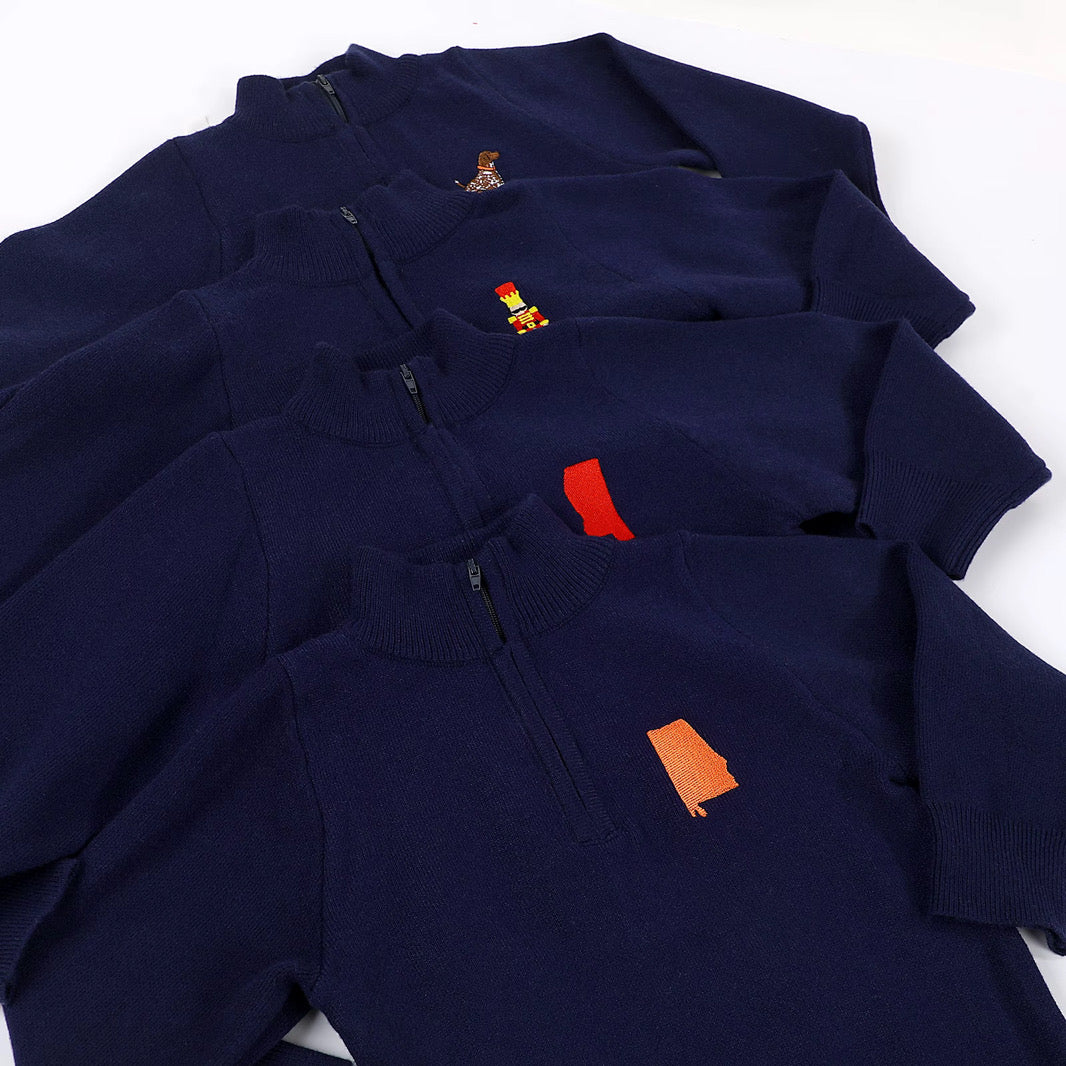 Boys Navy State of Alabama Half Zip Sweater