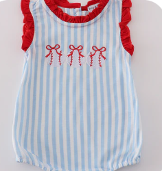 Blue Stripe Baseball Embroidery Girl Bubble