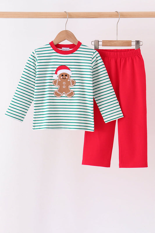 Boys Green Stripe Gingerbread Pants Set