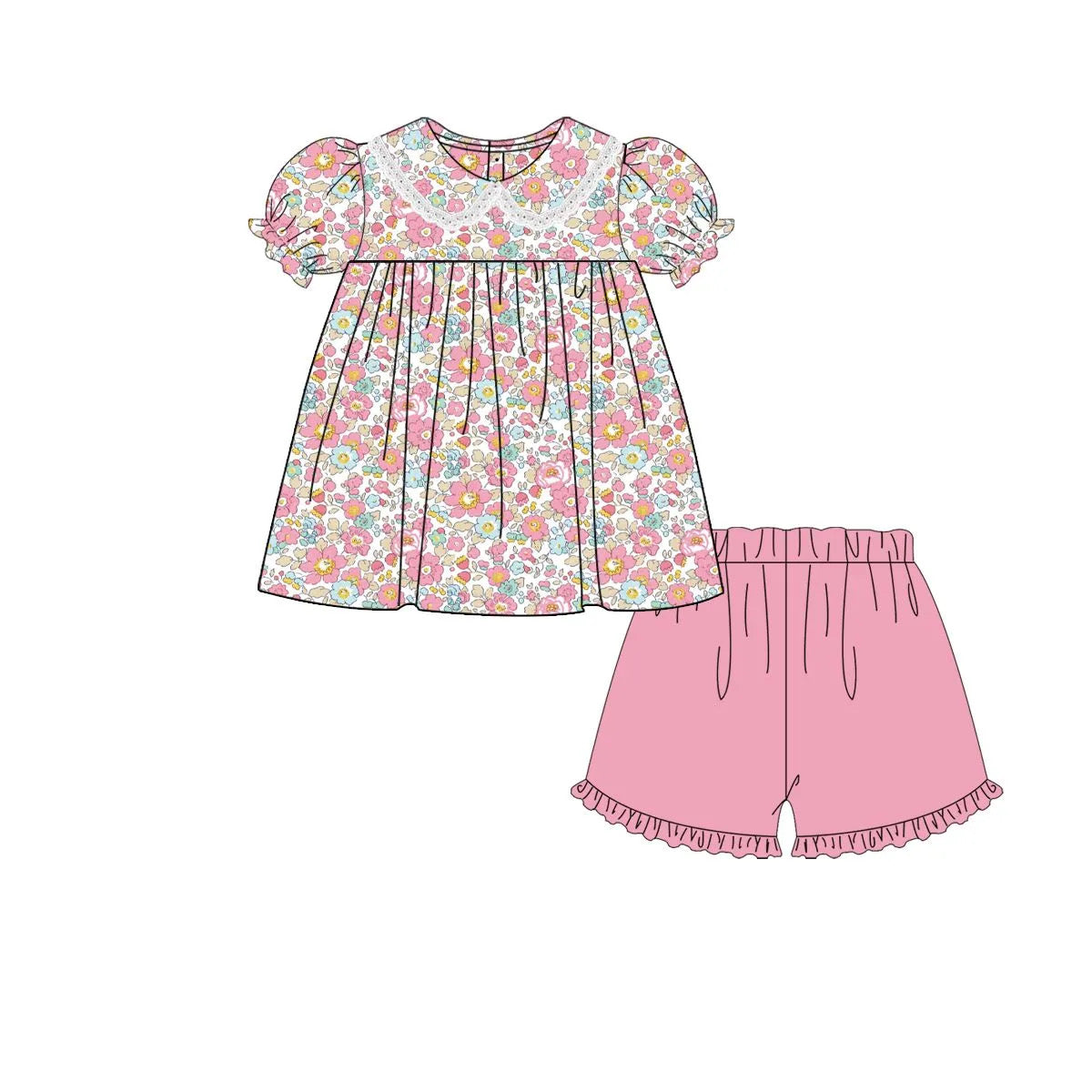 Girls Pink Floral Print Shorts Set