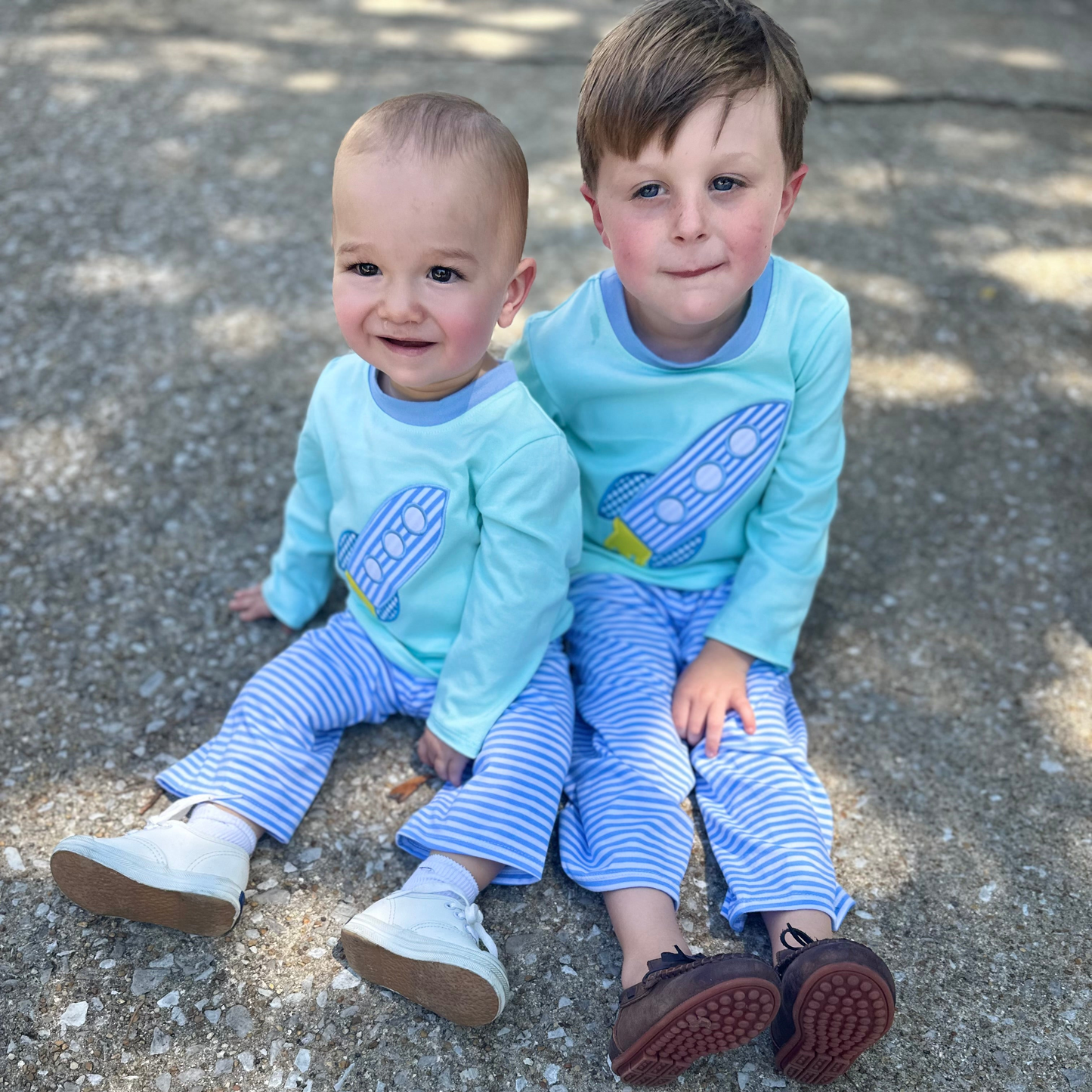 Boys Rocket Ship Appliqué Pants Set