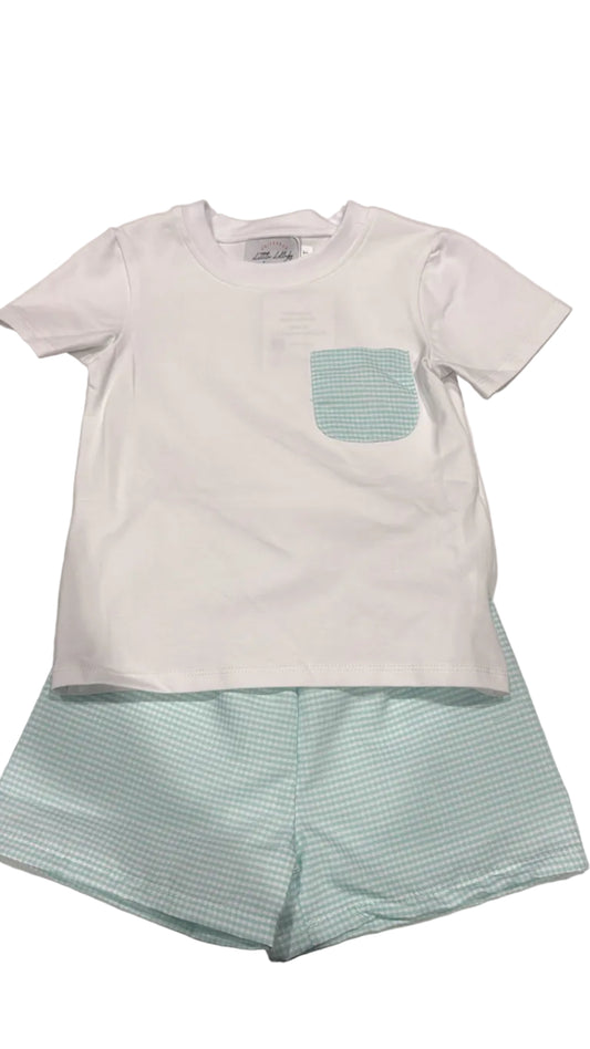 Boys Mint Green Gingham Short Set
