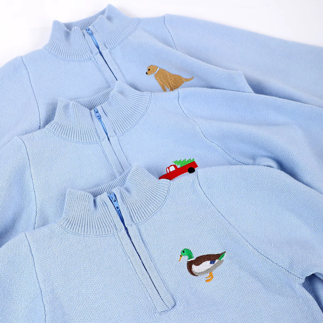 Boys Powder Blue Pullover with Mallard Duck Embroidery