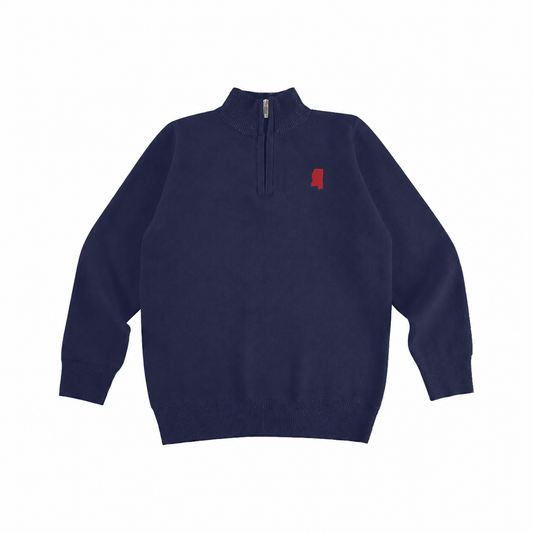 Boys Navy State of State Of Mississippi Half Zip Sweater