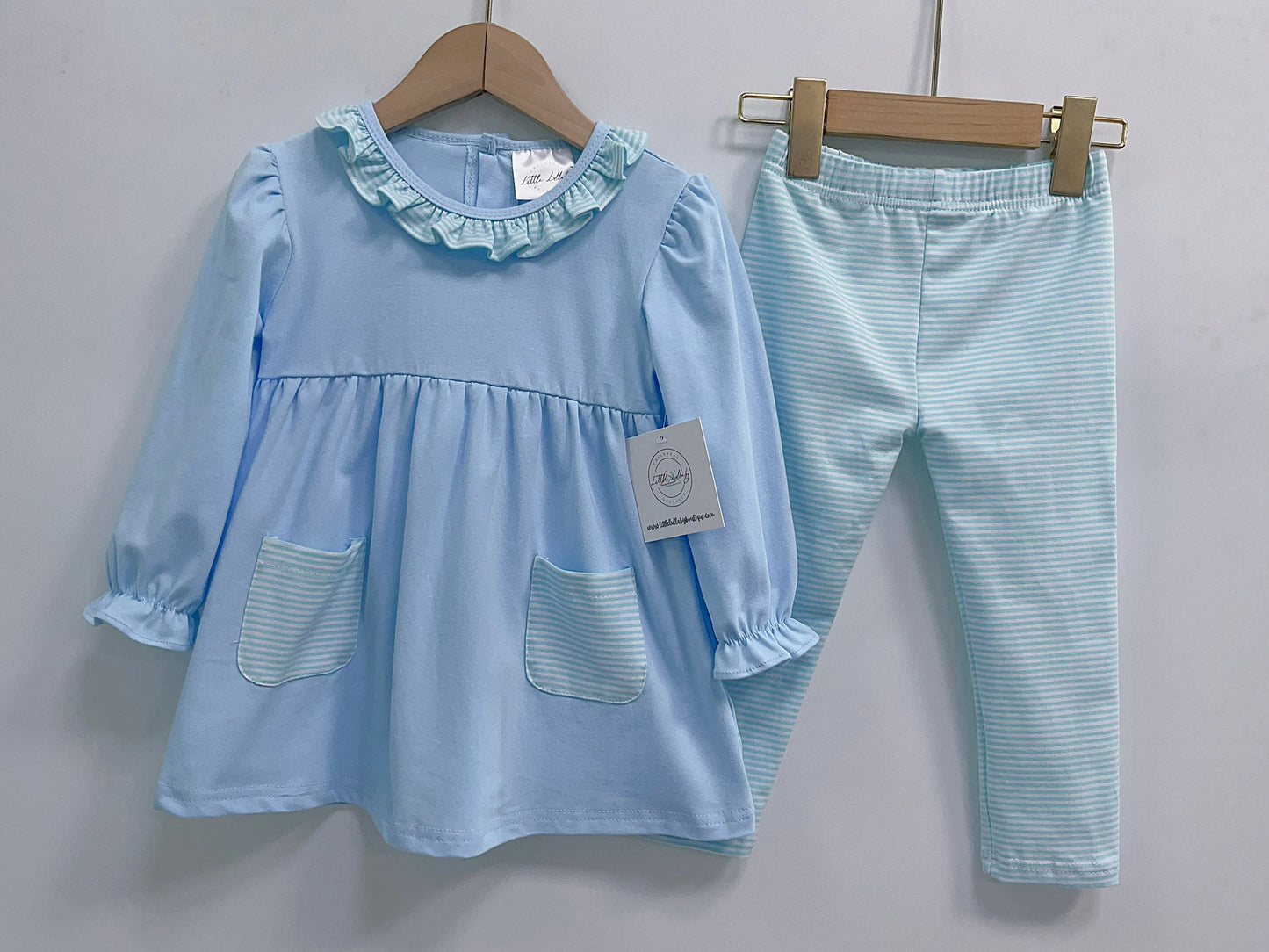 Blue with Green Stripe Accent Pants Set