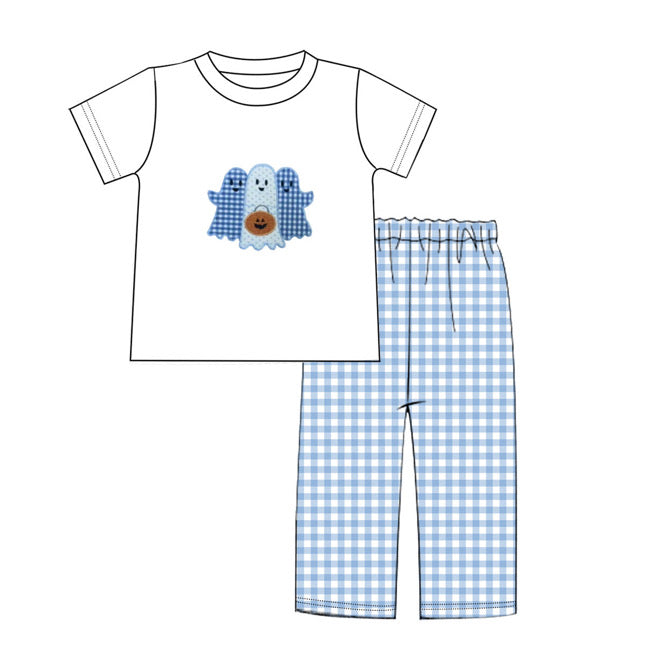 Boys Friendly Ghost Appliqué Pants Set