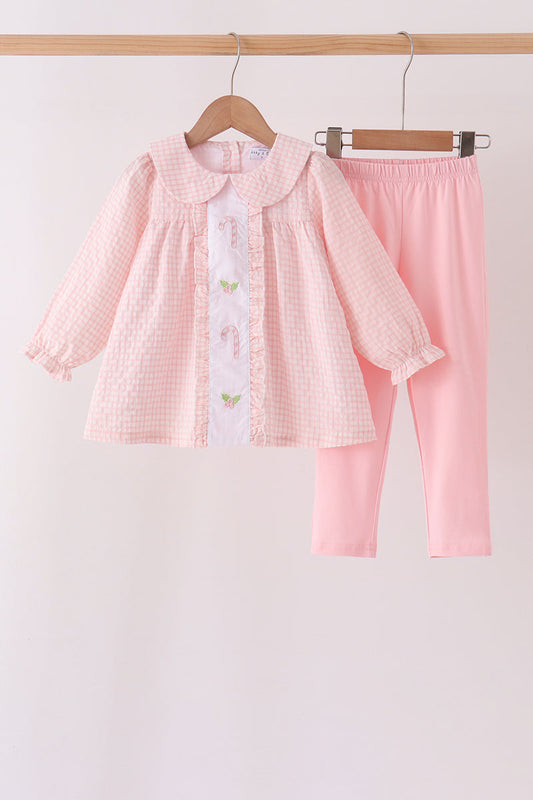 Girls Pink Candy Cane Pants Set