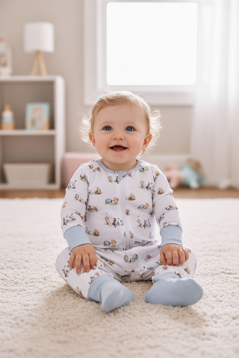 Character Print Zipper Pajamas