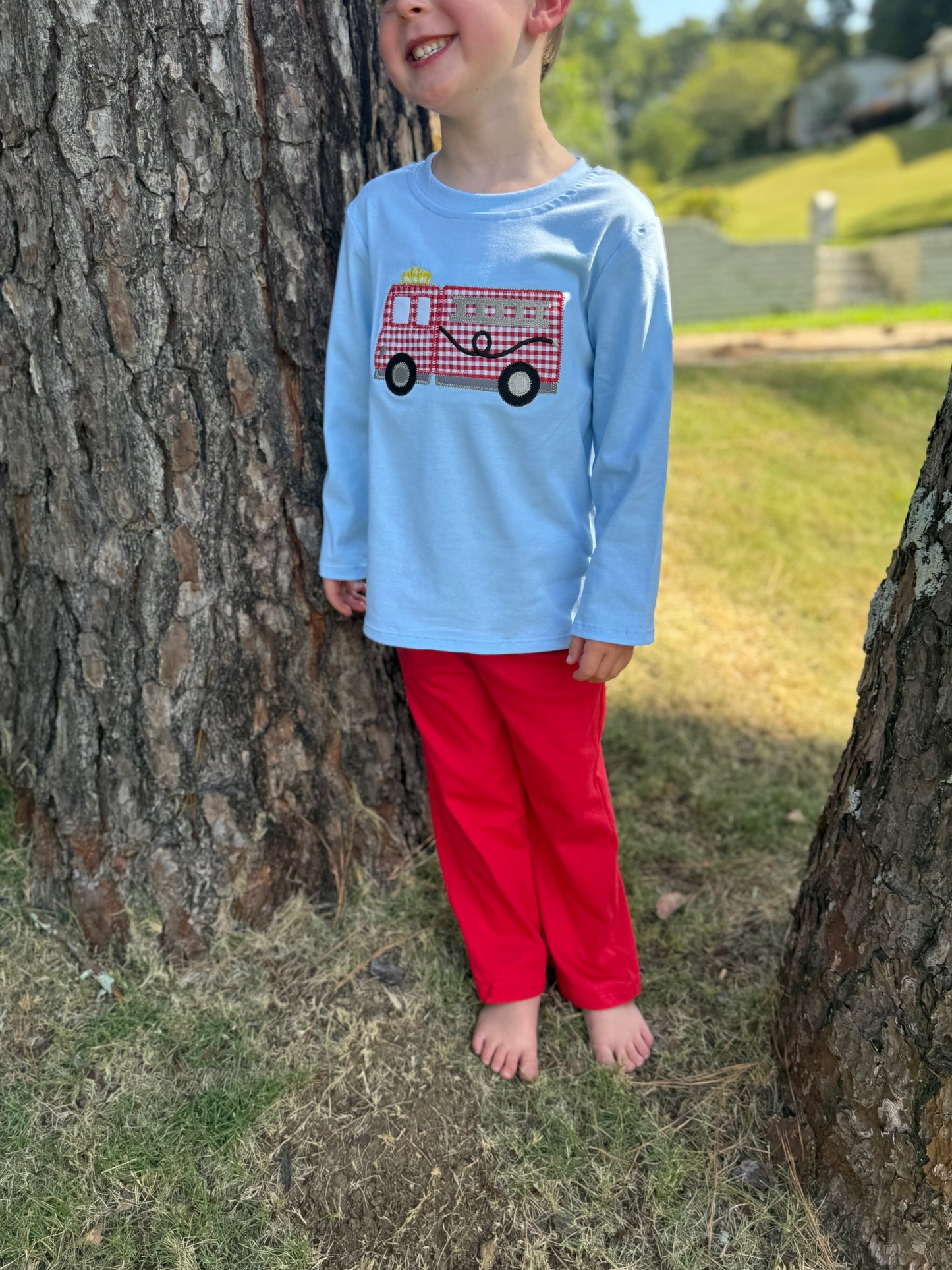 Fire Truck Applique Pants Set
