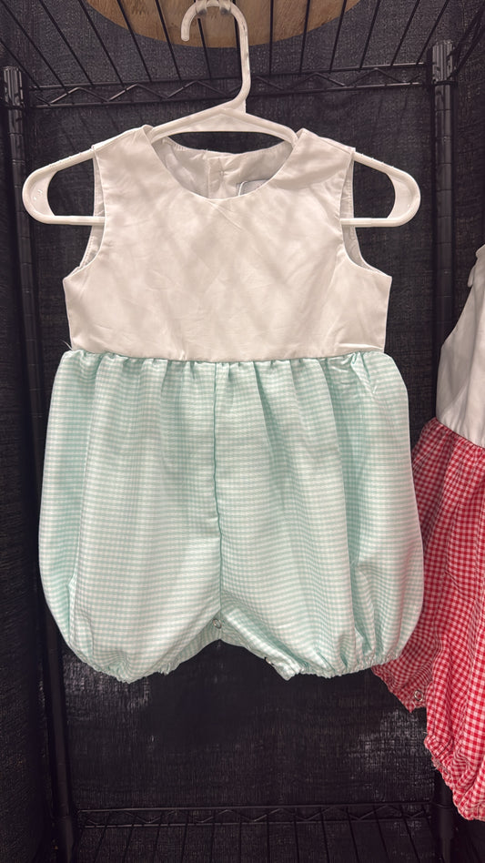 Boys Mint Green Gingham Bubble