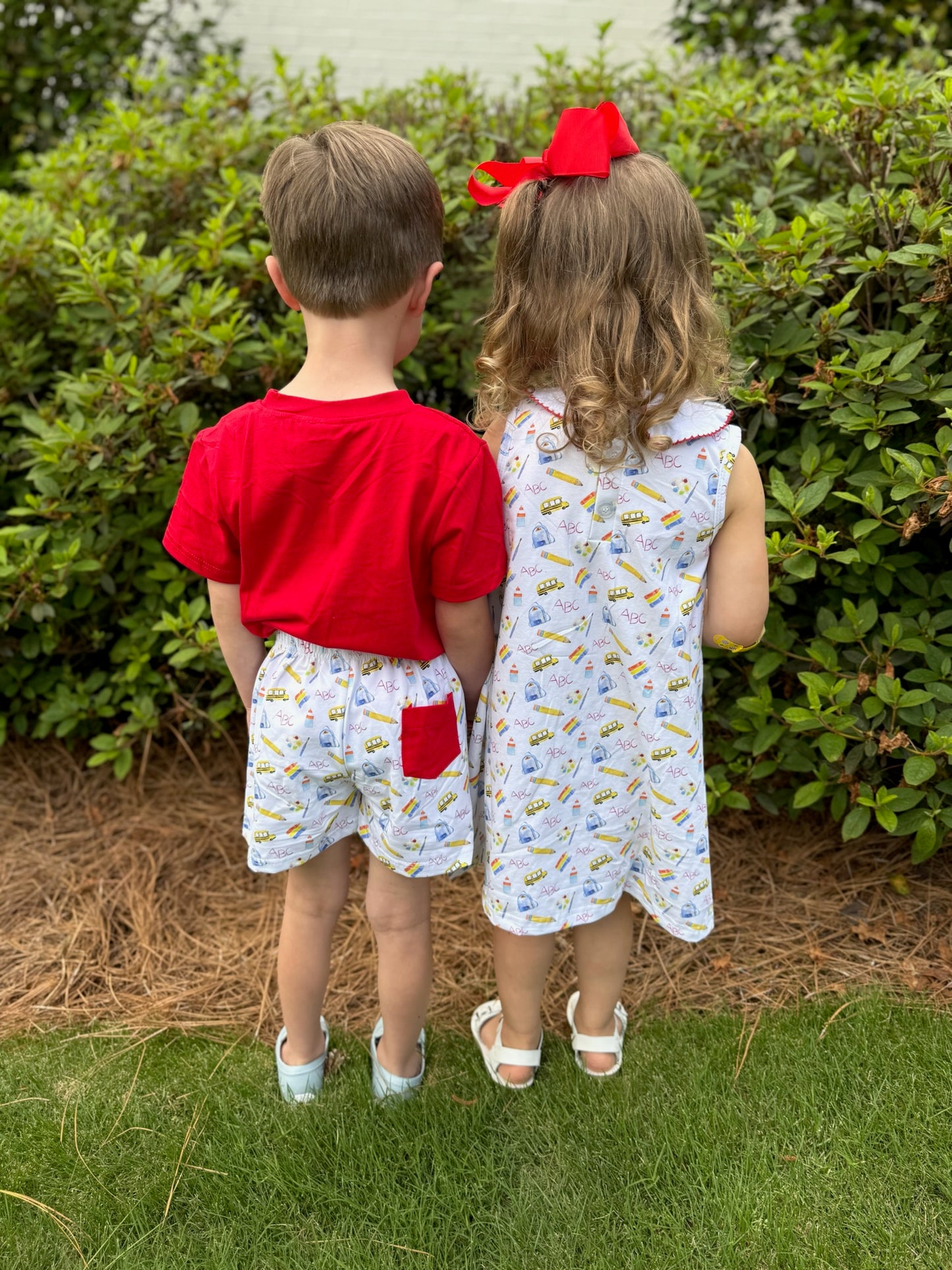 Boys Hand Painted Back to School Short Set