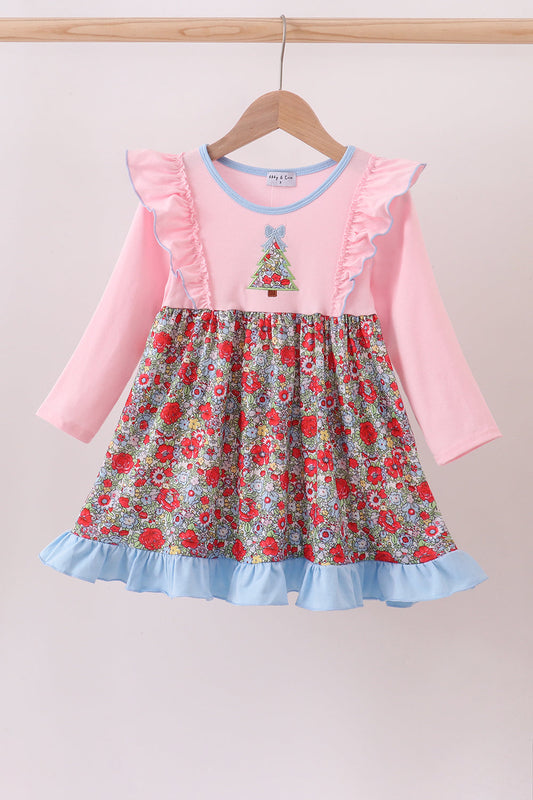 Pink Christmas Tree Ruffle Dress
