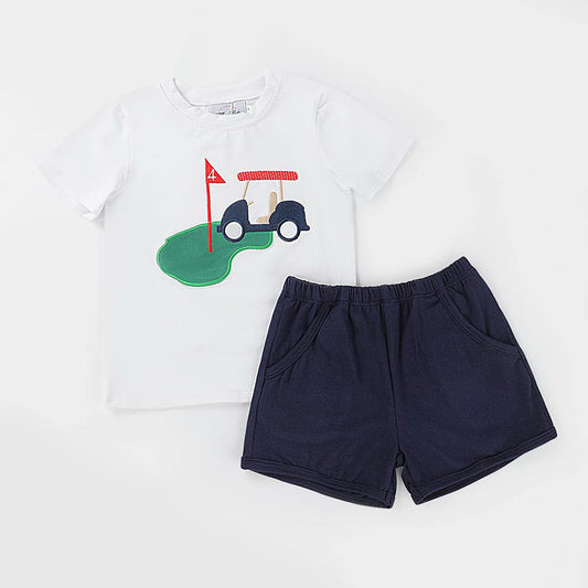 Boys Golf Cart Applique Short Set