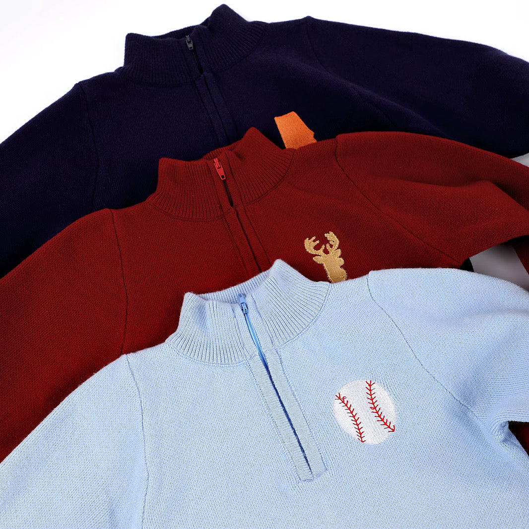 Boys Powder Blue Pullover with Baseball Embroidery