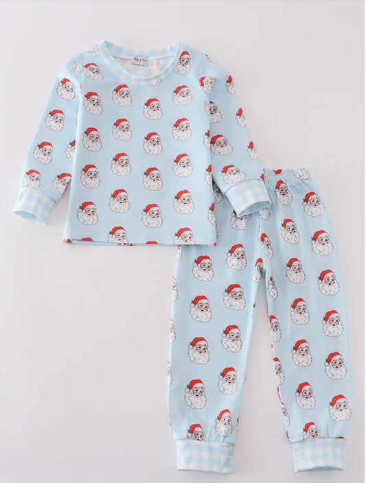 Boys Blue Santa Pajamas Set